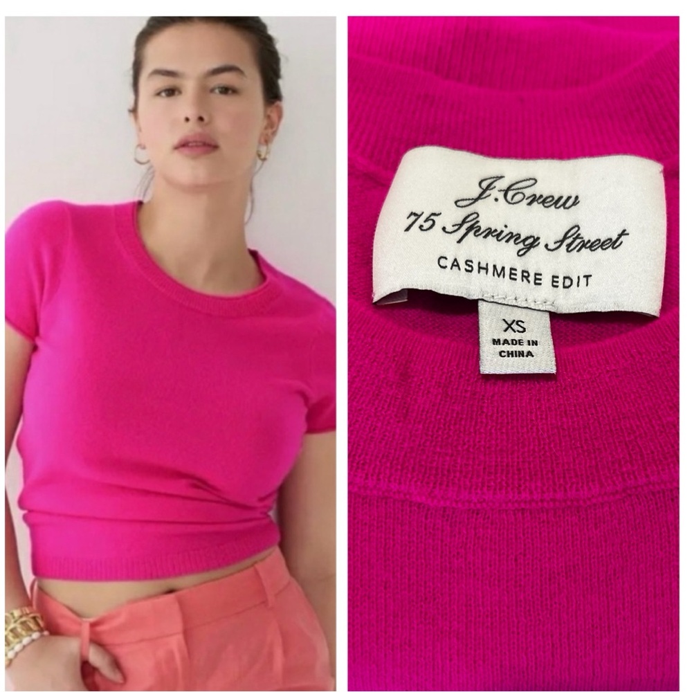 J.Crew 75thSpring Street Featherweight Cashmere Relaxed in Neon Bougainvillea XS